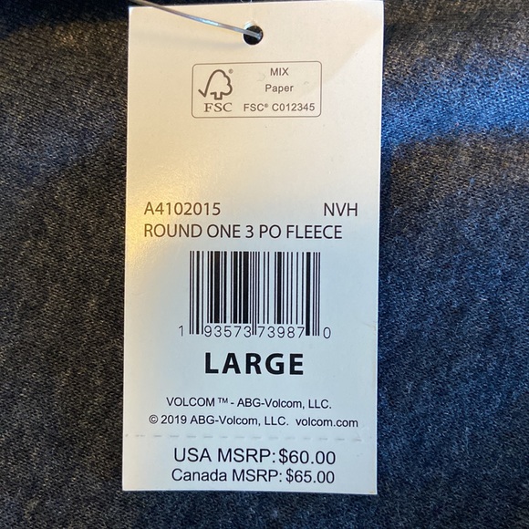 Brand New! Volcom Men’s L fleece hoodie. - Picture 3 of 4